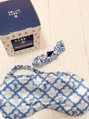 NIB! ROLLER RABBIT Target Mystery Box Blue Satin-y Sleep Mask & Hair Tie